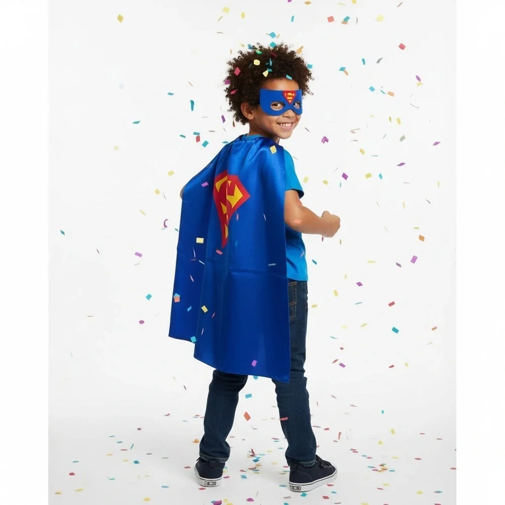Set of Three (3) Superhero Kids Cape and Masks - Blue & Red - Unisex